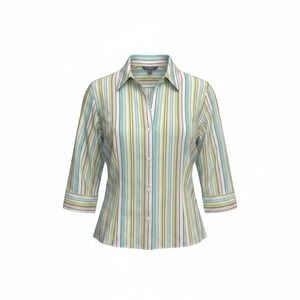 Liz Claiborne Non-Iron Striped Button Down Shirt 16W 3/4 Sleeve Top Normcore